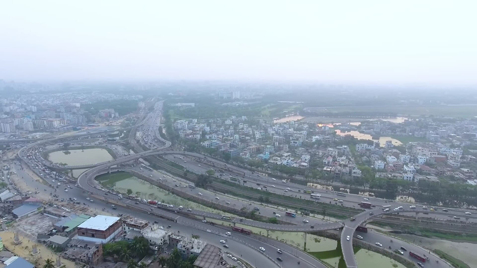 Drone view of a flyover highway